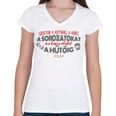 PRINTFASHION Szeretem a sorozatokat - Női V-nyakú póló - Fehér