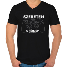 PRINTFASHION szeretem, amikor a férjem hagy játszani - Férfi V-nyakú póló - Fekete férfi póló