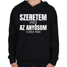 PRINTFASHION Szeretem az anyósom fehér - Gyerek kapucnis pulóver - Fekete gyerek pulóver, kardigán