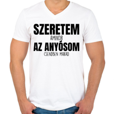 PRINTFASHION Szeretem az anyósom fekete - Férfi V-nyakú póló - Fehér