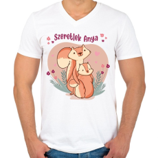 PRINTFASHION Szeretlek anya - Mókusos - Férfi V-nyakú póló - Fehér