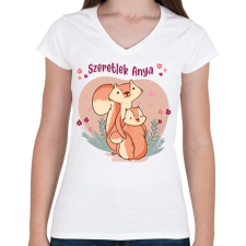 PRINTFASHION Szeretlek anya - Mókusos - Női V-nyakú póló - Fehér női póló