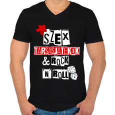 PRINTFASHION Szex, Társasjátékok & Rock 'n' Roll - Férfi V-nyakú póló - Fekete