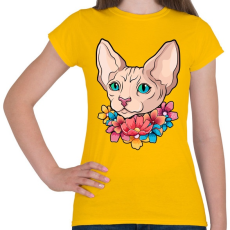 PRINTFASHION Szfinx cica virágokkal - Női póló - Sárga