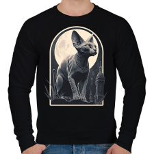 PRINTFASHION Szfinx macska és a hold - Férfi pulóver - Fekete férfi pulóver, kardigán