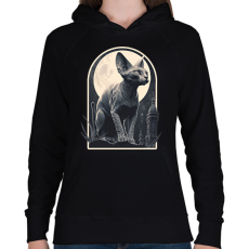PRINTFASHION Szfinx macska és a hold - Női kapucnis pulóver - Fekete