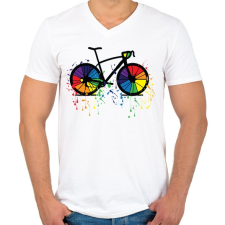 PRINTFASHION Színes bicikli - Férfi V-nyakú póló - Fehér férfi póló