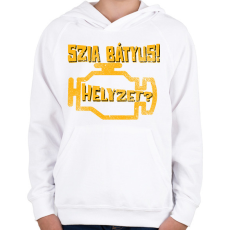 PRINTFASHION Szia Bátyus! Helyzet? (Check Engine) - Gyerek kapucnis pulóver - Fehér