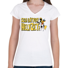 PRINTFASHION Szia bátyus! Helyzet? - Női V-nyakú póló - Fehér női póló