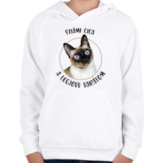 PRINTFASHION Sziámi cica - Legjobb barát - Gyerek kapucnis pulóver - Fehér