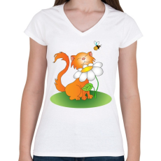 PRINTFASHION Szimatcic - Női V-nyakú póló - Fehér