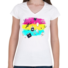 PRINTFASHION Szimbólumok - Női V-nyakú póló - Fehér