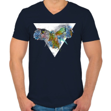 PRINTFASHION Színes bagoly - Férfi V-nyakú póló - Sötétkék férfi póló