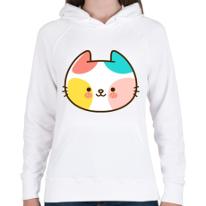 PRINTFASHION Színes cica - Női kapucnis pulóver - Fehér
