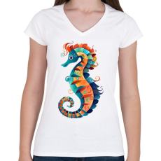 PRINTFASHION Színes csikóhal - Női V-nyakú póló - Fehér