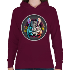 PRINTFASHION Színes csincsilla - Női kapucnis pulóver - Bordó