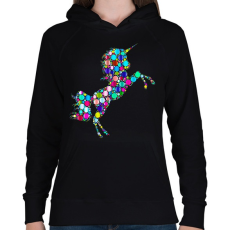 PRINTFASHION Színes egyszarvú - Női kapucnis pulóver - Fekete