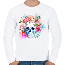 PRINTFASHION Színes halálfej festmény - Férfi pulóver - Fehér férfi pulóver, kardigán