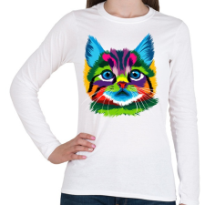 PRINTFASHION Színes kiscica - Női hosszú ujjú póló - Fehér női póló