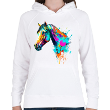 PRINTFASHION Színes ló - Női kapucnis pulóver - Fehér női pulóver, kardigán