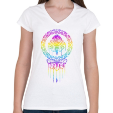 PRINTFASHION Színes Lótusz - Női V-nyakú póló - Fehér női póló