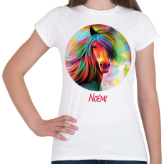 PRINTFASHION Szines lovas minta - Névvel - Női póló - Fehér