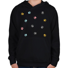 PRINTFASHION Színes mancsok - Gyerek kapucnis pulóver - Fekete gyerek pulóver, kardigán