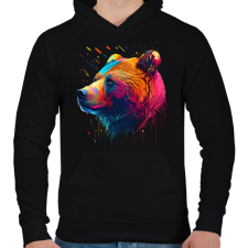 PRINTFASHION Színes medve portré - Férfi kapucnis pulóver - Fekete férfi pulóver, kardigán