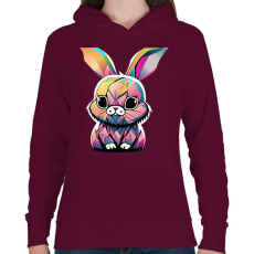 PRINTFASHION Színes nyuszi - Női kapucnis pulóver - Bordó
