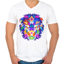PRINTFASHION Színes oroszlán - Férfi V-nyakú póló - Fehér férfi póló