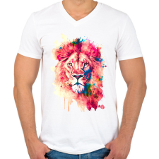 PRINTFASHION Színes oroszlán - Férfi V-nyakú póló - Fehér férfi póló