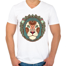 PRINTFASHION Színes Oroszlán horoszkóp - Férfi V-nyakú póló - Fehér férfi póló