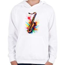 PRINTFASHION Színes szaxofon - Gyerek kapucnis pulóver - Fehér gyerek pulóver, kardigán
