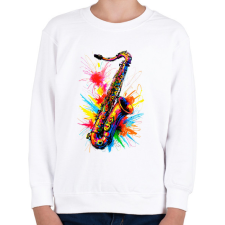 PRINTFASHION Színes szaxofon - Gyerek pulóver - Fehér gyerek pulóver, kardigán