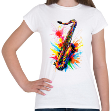 PRINTFASHION Színes szaxofon - Női póló - Fehér női póló