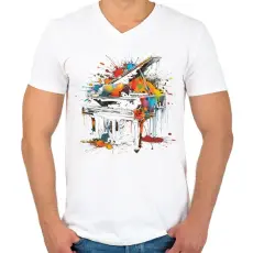 PRINTFASHION Színes zongora - Férfi V-nyakú póló - Fehér