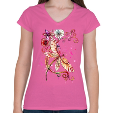 PRINTFASHION szitakötö 2 - Női V-nyakú póló - Rózsaszín