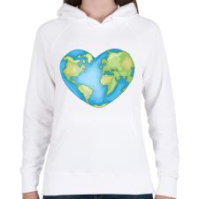 PRINTFASHION Szív alakú Föld - Női kapucnis pulóver - Fehér női pulóver, kardigán