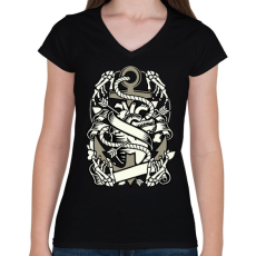 PRINTFASHION Szív és Horgony - Női V-nyakú póló - Fekete