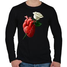PRINTFASHION Szív fehér rózsával - Férfi hosszú ujjú póló - Fekete