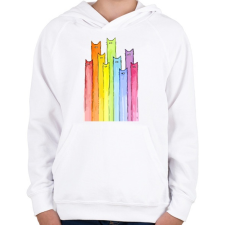 PRINTFASHION Szivárvány macskák - Gyerek kapucnis pulóver - Fehér gyerek pulóver, kardigán
