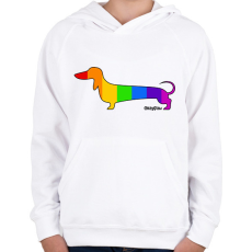 PRINTFASHION Szivárvány testű tacskó - Gyerek kapucnis pulóver - Fehér