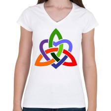 PRINTFASHION Szivárványos szívmandala - Női V-nyakú póló - Fehér női póló