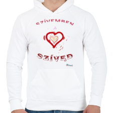 PRINTFASHION Szivben sziv - Férfi kapucnis pulóver - Fehér férfi pulóver, kardigán