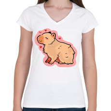 PRINTFASHION Szívecskés Capybara - Női V-nyakú póló - Fehér