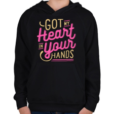 PRINTFASHION Szívem a kezedben - Gyerek kapucnis pulóver - Fekete gyerek pulóver, kardigán