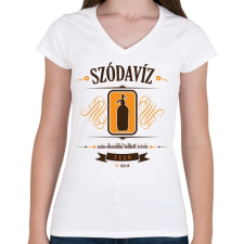 PRINTFASHION szodaviz-brown-orange - Női V-nyakú póló - Fehér női póló