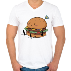 PRINTFASHION Szomorú hamburger - Férfi V-nyakú póló - Fehér