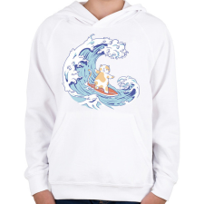 PRINTFASHION Szörfös cica - Gyerek kapucnis pulóver - Fehér gyerek pulóver, kardigán