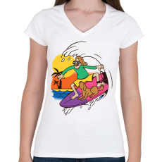 PRINTFASHION Szörfös - Női V-nyakú póló - Fehér